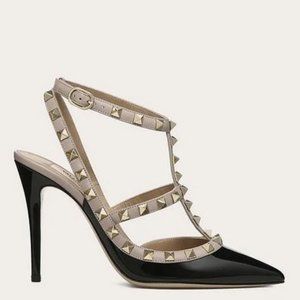 Brand New Valentino Women's US 10.5 Patent Rockstud Pump Black/Poudre ZW2S0393